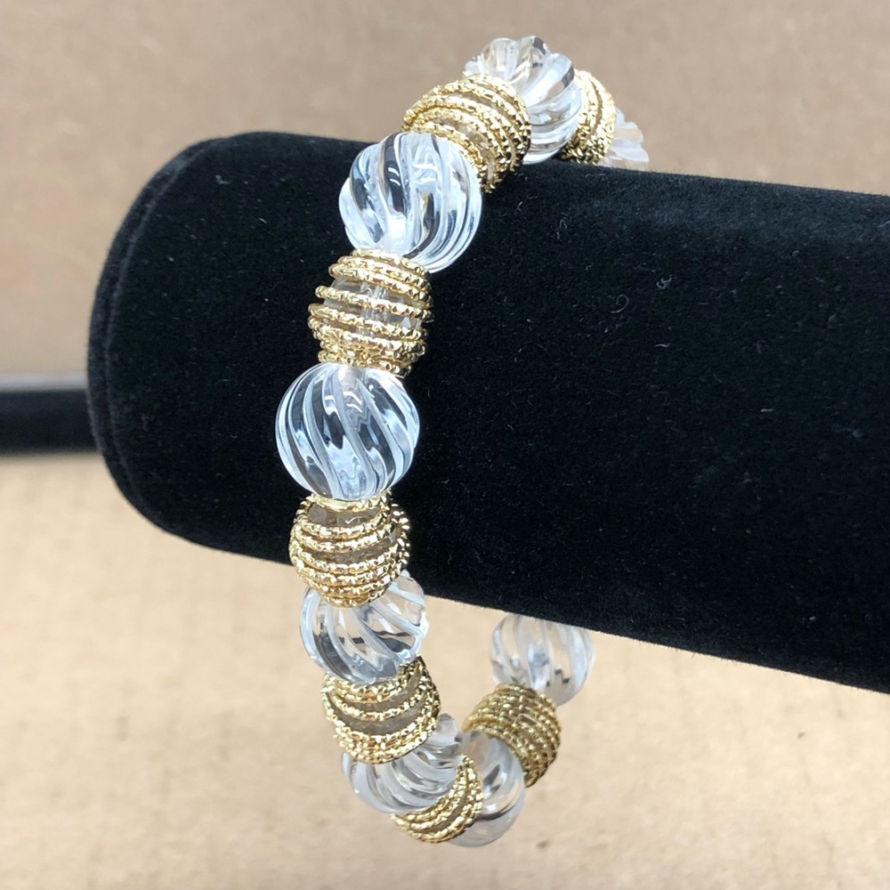 MILOR 14K Yellow Gold With Rare Natural White Topaz Carved Round Beads 8”